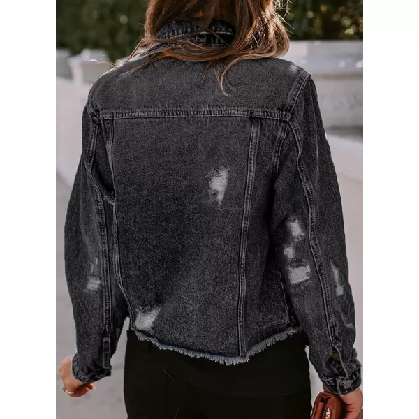 Sidefeel Women's Denim Jacket Long Sleeve Button Distressed Ripped Jean Coat