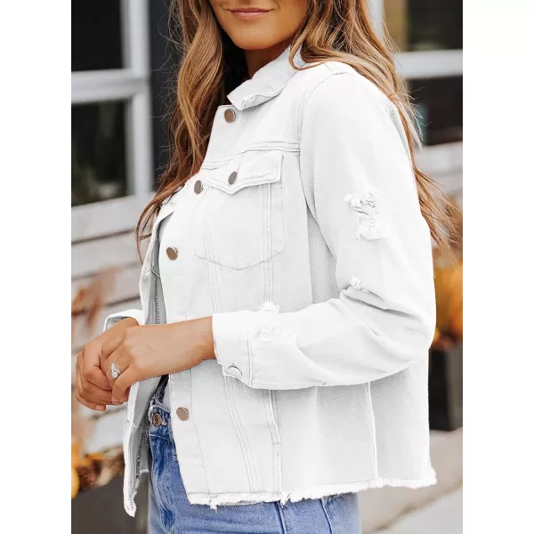 Sidefeel Women's Denim Jacket Long Sleeve Button Distressed Ripped Jean Coat