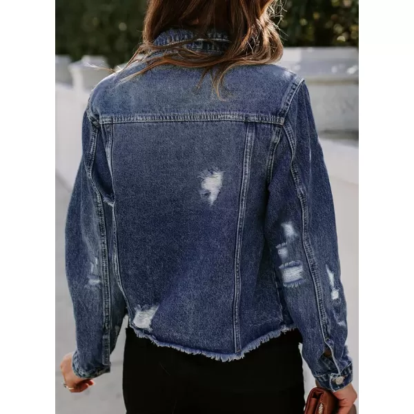 Sidefeel Women's Denim Jacket Long Sleeve Button Distressed Ripped Jean Coat