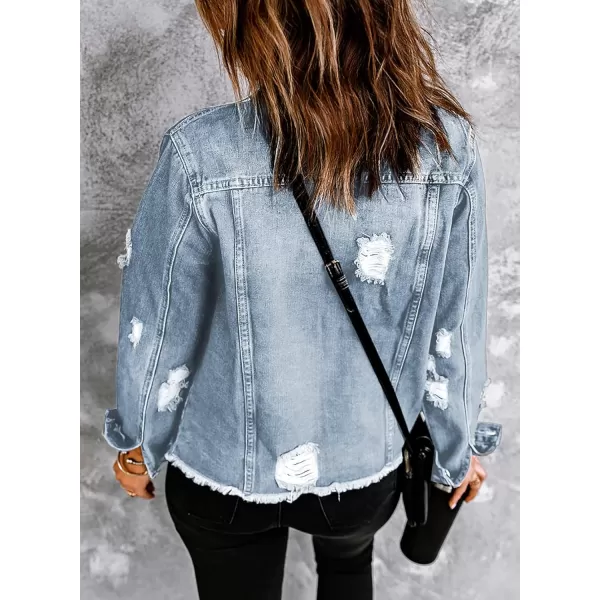 Sidefeel Women's Denim Jacket Long Sleeve Button Distressed Ripped Jean Coat