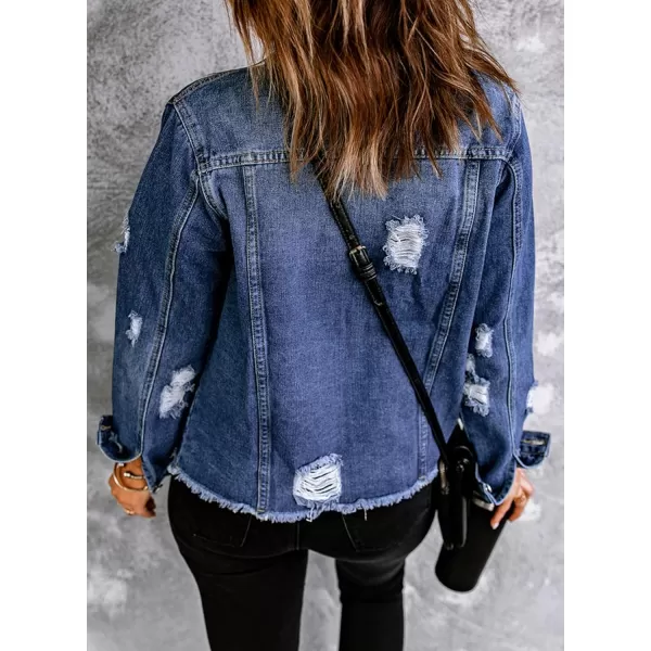 Sidefeel Women's Denim Jacket Long Sleeve Button Distressed Ripped Jean Coat