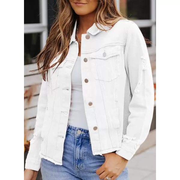 Sidefeel Women's Denim Jacket Long Sleeve Button Distressed Ripped Jean Coat