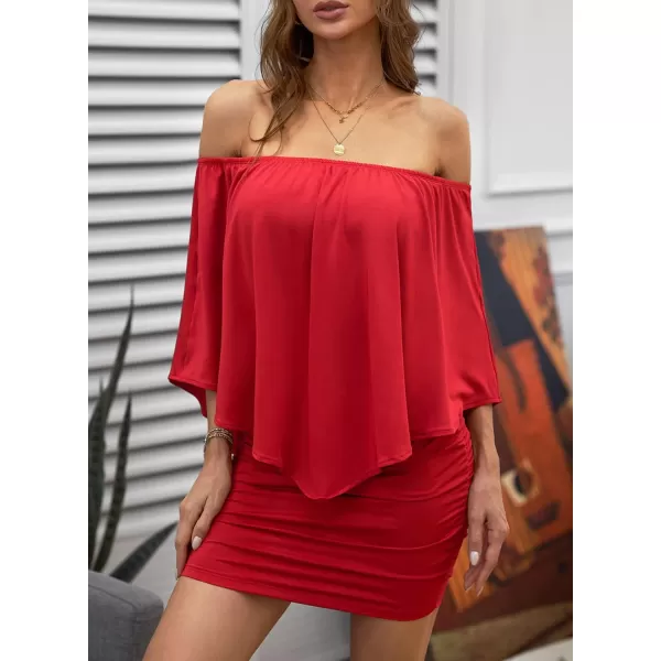 Sidefeel Women's Dresses Off Shoulder Ruffles Night Club Bodycon Mini Dress