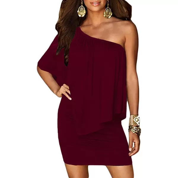 Sidefeel Women's Dresses Off Shoulder Ruffles Night Club Bodycon Mini Dress