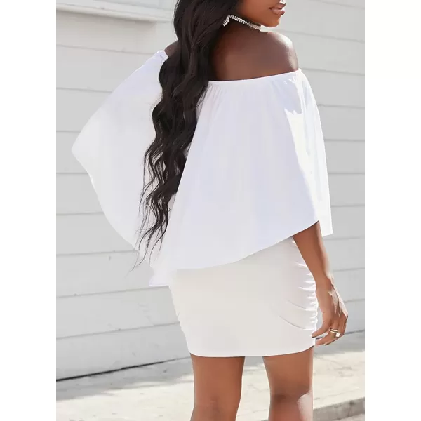Sidefeel Women's Dresses Off Shoulder Ruffles Night Club Bodycon Mini Dress