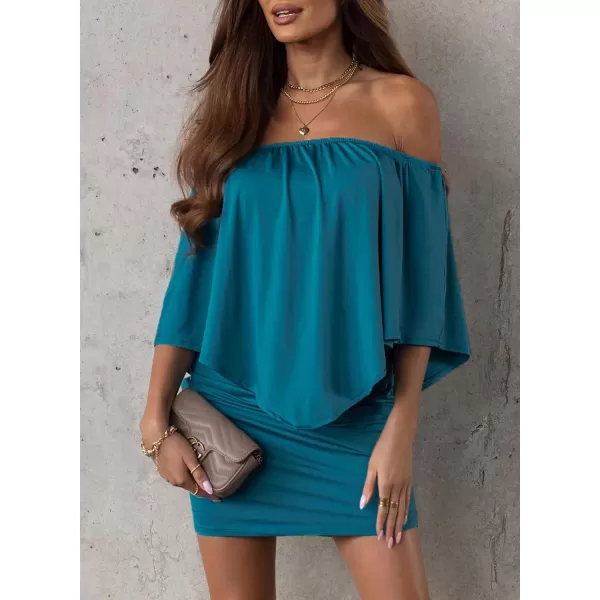 Sidefeel Women's Dresses Off Shoulder Ruffles Night Club Bodycon Mini Dress
