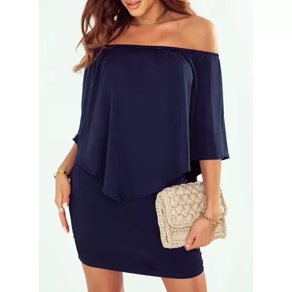 Sidefeel Women's Dresses Off Shoulder Ruffles Night Club Bodycon Mini Dress