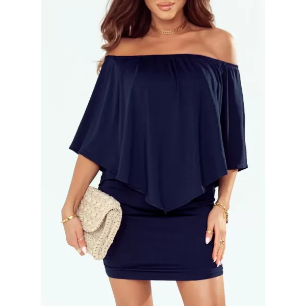 Sidefeel Women's Dresses Off Shoulder Ruffles Night Club Bodycon Mini Dress