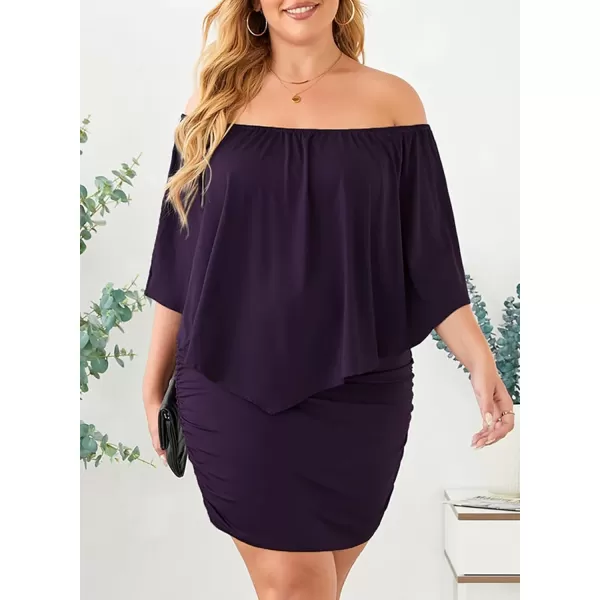 Sidefeel Women's Dresses Off Shoulder Ruffles Night Club Bodycon Mini Dress