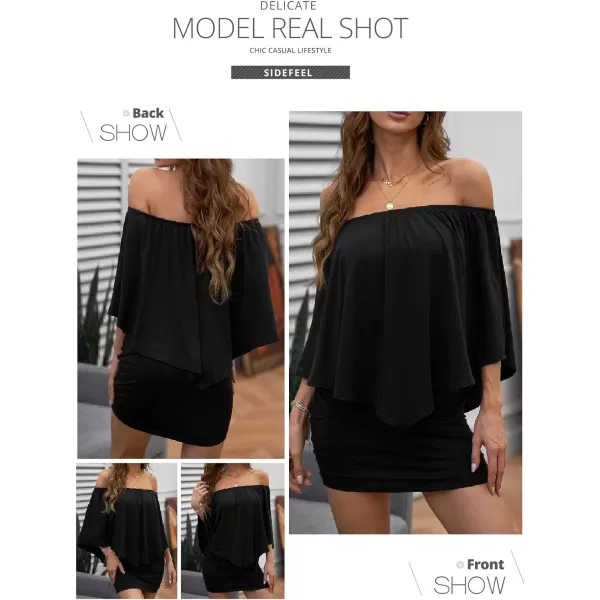 Sidefeel Women's Dresses Off Shoulder Ruffles Night Club Bodycon Mini Dress