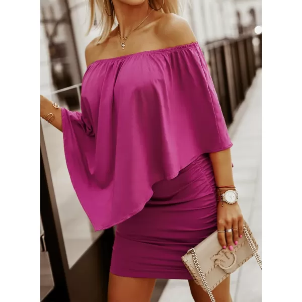 Sidefeel Women's Dresses Off Shoulder Ruffles Night Club Bodycon Mini Dress