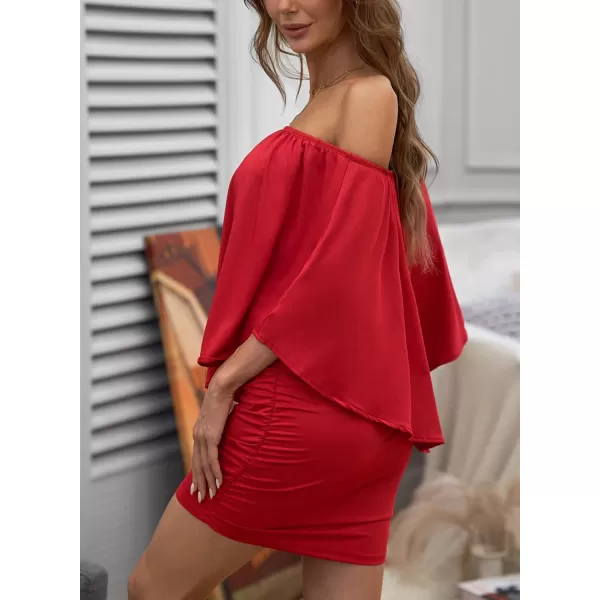 Sidefeel Women's Dresses Off Shoulder Ruffles Night Club Bodycon Mini Dress