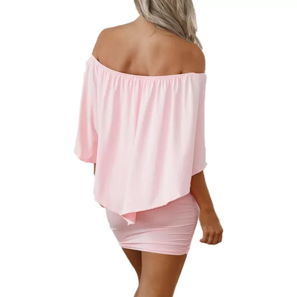 Sidefeel Women's Dresses Off Shoulder Ruffles Night Club Bodycon Mini Dress
