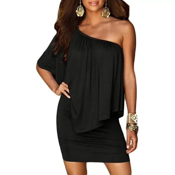 Sidefeel Women's Dresses Off Shoulder Ruffles Night Club Bodycon Mini Dress