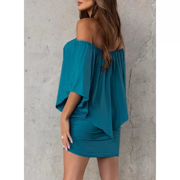 Sidefeel Women's Dresses Off Shoulder Ruffles Night Club Bodycon Mini Dress