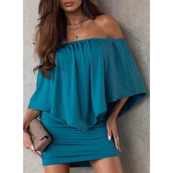 Sidefeel Women's Dresses Off Shoulder Ruffles Night Club Bodycon Mini Dress