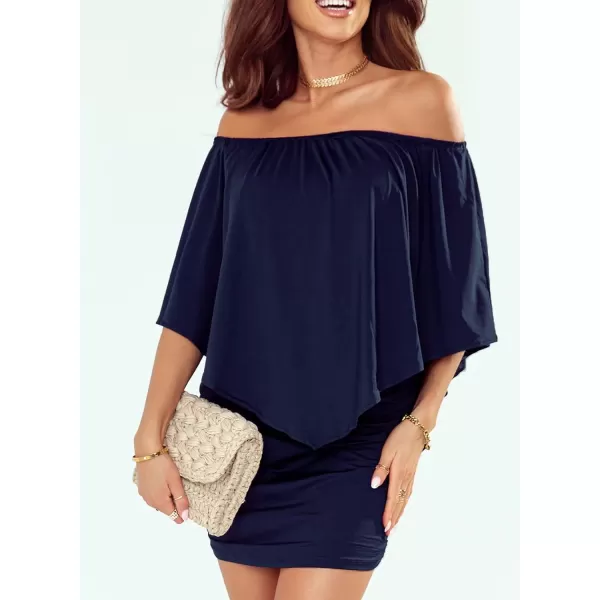 Sidefeel Women's Dresses Off Shoulder Ruffles Night Club Bodycon Mini Dress
