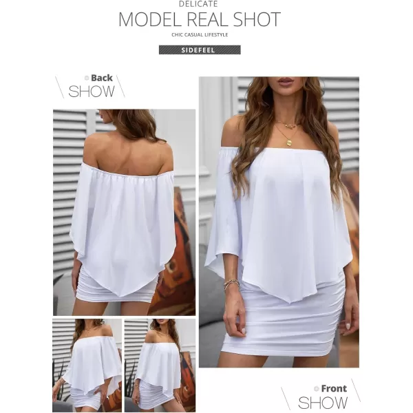 Sidefeel Women's Dresses Off Shoulder Ruffles Night Club Bodycon Mini Dress