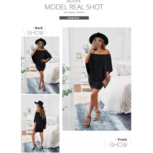 Sidefeel Women's Dresses Off Shoulder Ruffles Night Club Bodycon Mini Dress