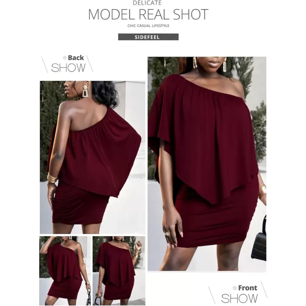 Sidefeel Women's Dresses Off Shoulder Ruffles Night Club Bodycon Mini Dress