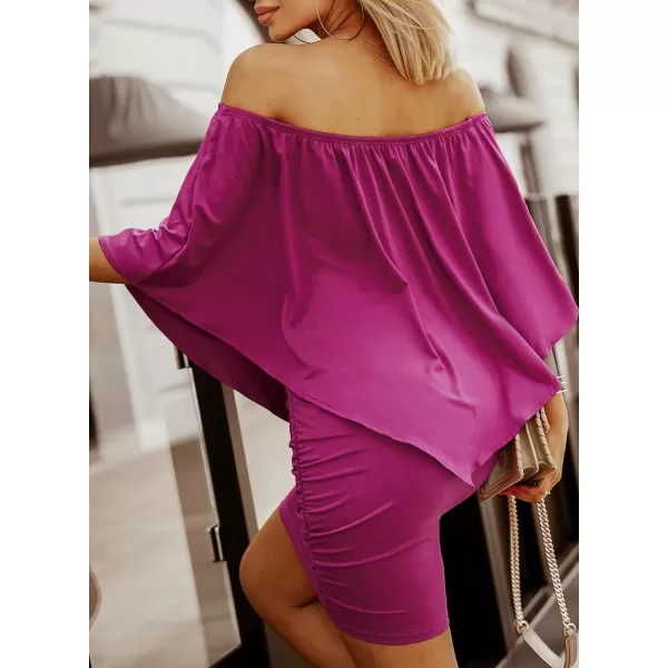 Sidefeel Women's Dresses Off Shoulder Ruffles Night Club Bodycon Mini Dress