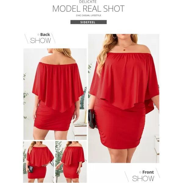 Sidefeel Women's Dresses Off Shoulder Ruffles Night Club Bodycon Mini Dress