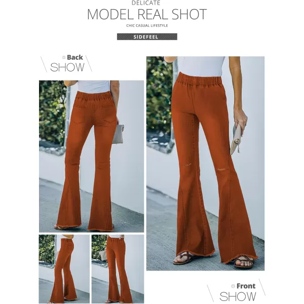 Sidefeel Women's High Waisted Jeans Flared Bell Bottoms Elastic Waist Denim Pants