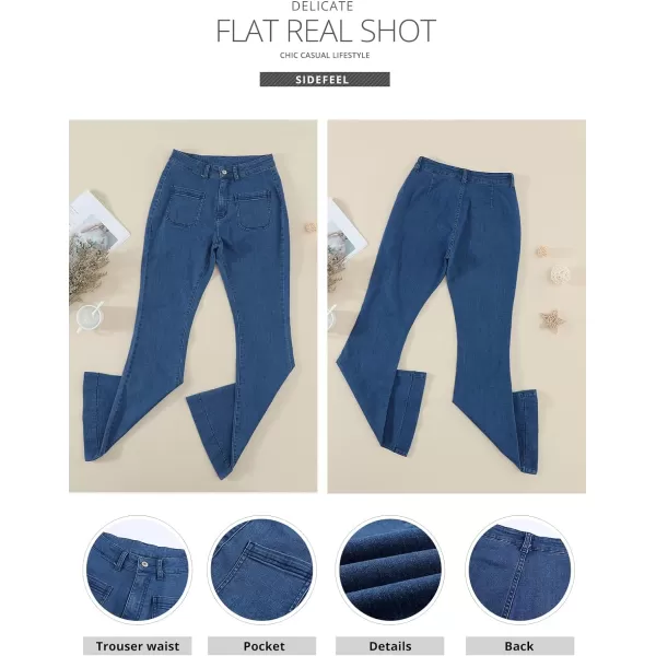 Sidefeel Women's High Waisted Jeans Flared Bell Bottoms Elastic Waist Denim Pants