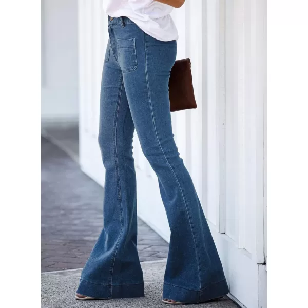 Sidefeel Women's High Waisted Jeans Flared Bell Bottoms Elastic Waist Denim Pants