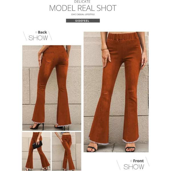 Sidefeel Women's High Waisted Jeans Flared Bell Bottoms Elastic Waist Denim Pants