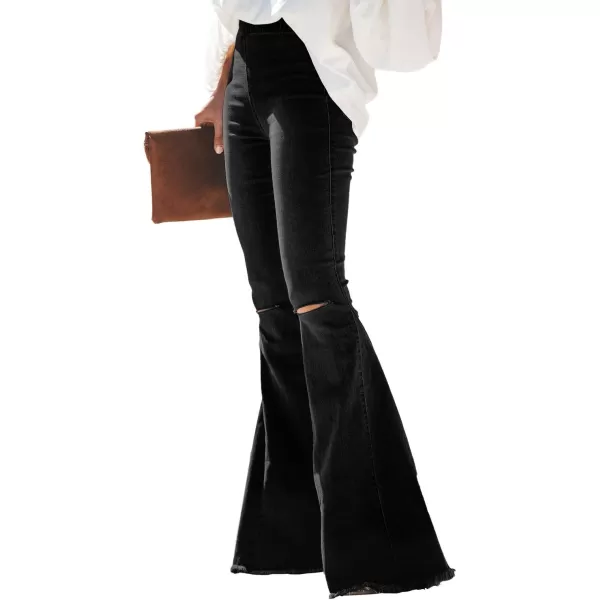 Sidefeel Women's High Waisted Jeans Flared Bell Bottoms Elastic Waist Denim Pants