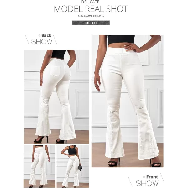 Sidefeel Women's High Waisted Jeans Flared Bell Bottoms Elastic Waist Denim Pants