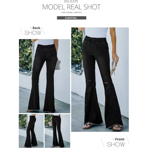 Sidefeel Women's High Waisted Jeans Flared Bell Bottoms Elastic Waist Denim Pants