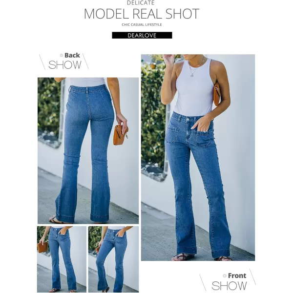 Sidefeel Women's High Waisted Jeans Flared Bell Bottoms Elastic Waist Denim Pants