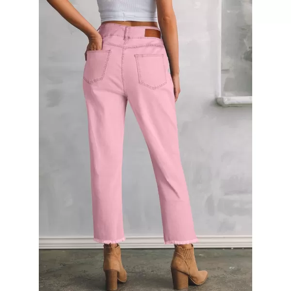 Sidefeel Women's High Waisted Jeans Strechy Raw Hem Straight Leg Denim Pants with Pockets