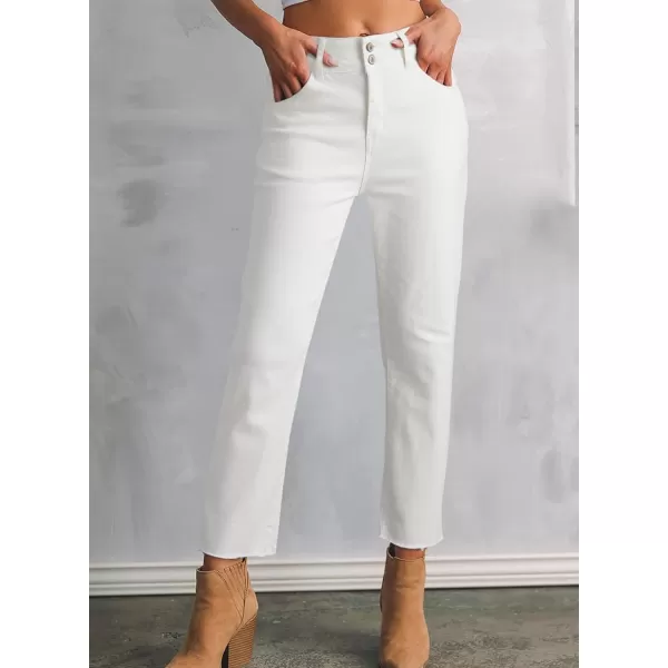 Sidefeel Women's High Waisted Jeans Strechy Raw Hem Straight Leg Denim Pants with Pockets