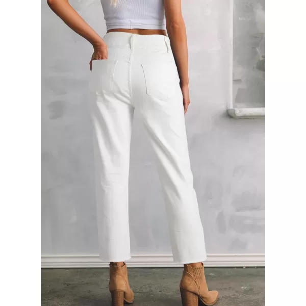 Sidefeel Women's High Waisted Jeans Strechy Raw Hem Straight Leg Denim Pants with Pockets