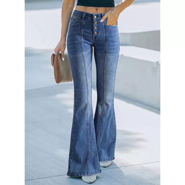 Sidefeel Women's High Waisted Jeans Wide Leg Button Fly Bell Bottoms Flared Denim Pants