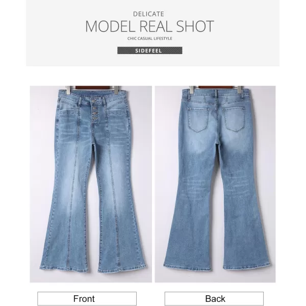 Sidefeel Women's High Waisted Jeans Wide Leg Button Fly Bell Bottoms Flared Denim Pants