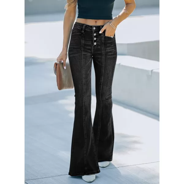 Sidefeel Women's High Waisted Jeans Wide Leg Button Fly Bell Bottoms Flared Denim Pants