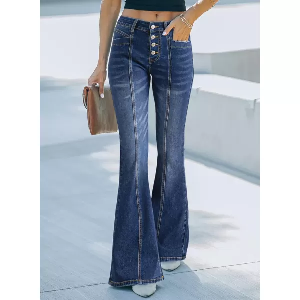 Sidefeel Women's High Waisted Jeans Wide Leg Button Fly Bell Bottoms Flared Denim Pants