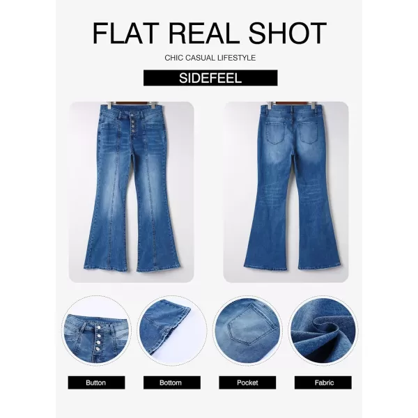 Sidefeel Women's High Waisted Jeans Wide Leg Button Fly Bell Bottoms Flared Denim Pants