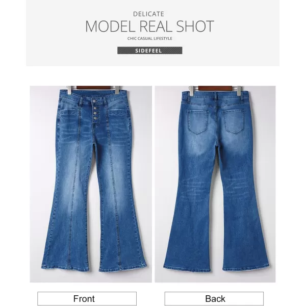 Sidefeel Women's High Waisted Jeans Wide Leg Button Fly Bell Bottoms Flared Denim Pants