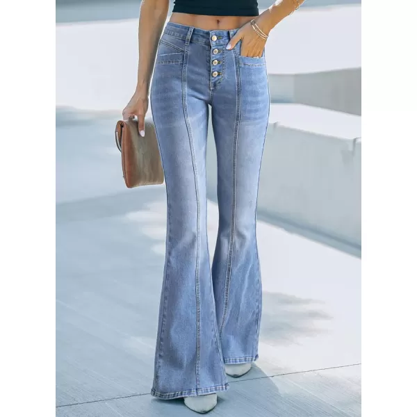 Sidefeel Women's High Waisted Jeans Wide Leg Button Fly Bell Bottoms Flared Denim Pants