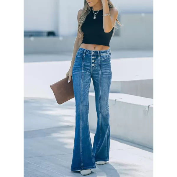 Sidefeel Women's High Waisted Jeans Wide Leg Button Fly Bell Bottoms Flared Denim Pants