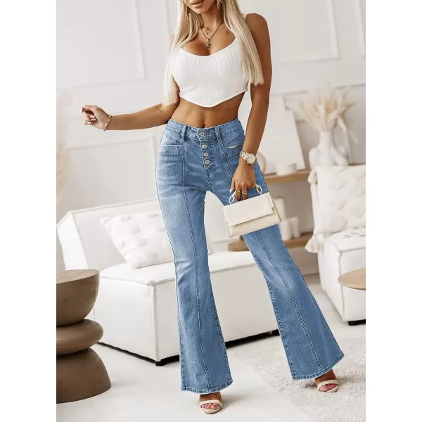 Sidefeel Women's High Waisted Jeans Wide Leg Button Fly Bell Bottoms Flared Denim Pants