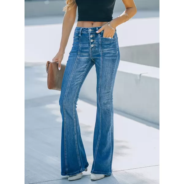 Sidefeel Women's High Waisted Jeans Wide Leg Button Fly Bell Bottoms Flared Denim Pants