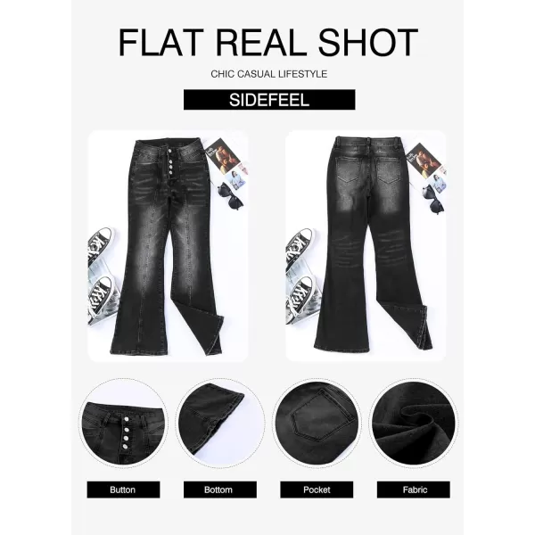 Sidefeel Women's High Waisted Jeans Wide Leg Button Fly Bell Bottoms Flared Denim Pants