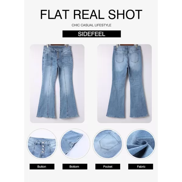 Sidefeel Women's High Waisted Jeans Wide Leg Button Fly Bell Bottoms Flared Denim Pants