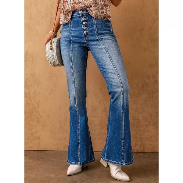 Sidefeel Women's High Waisted Jeans Wide Leg Button Fly Bell Bottoms Flared Denim Pants